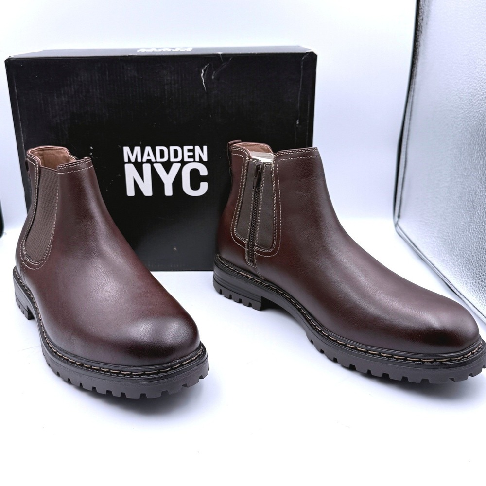 Madden NYC Men's Brown Leather Boots Size 10 Lace-Up Ankle Dress Boots